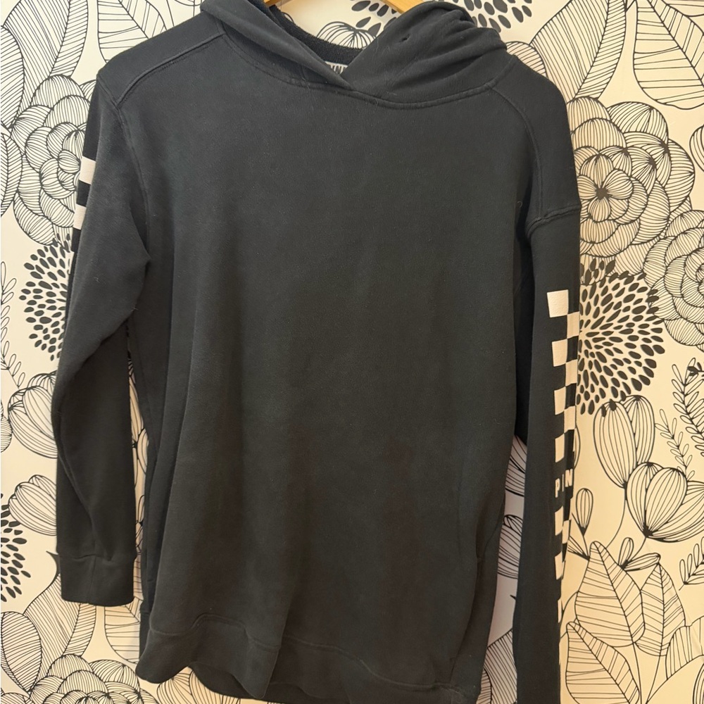Victoria's Secret Black Crewneck Hoodie with White Checker Sleeve